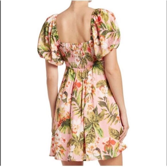 NSR Dress Womens Puff Short Sleeve Tropical Foral Mini Ladies Medium NEW - Picture 2 of 12